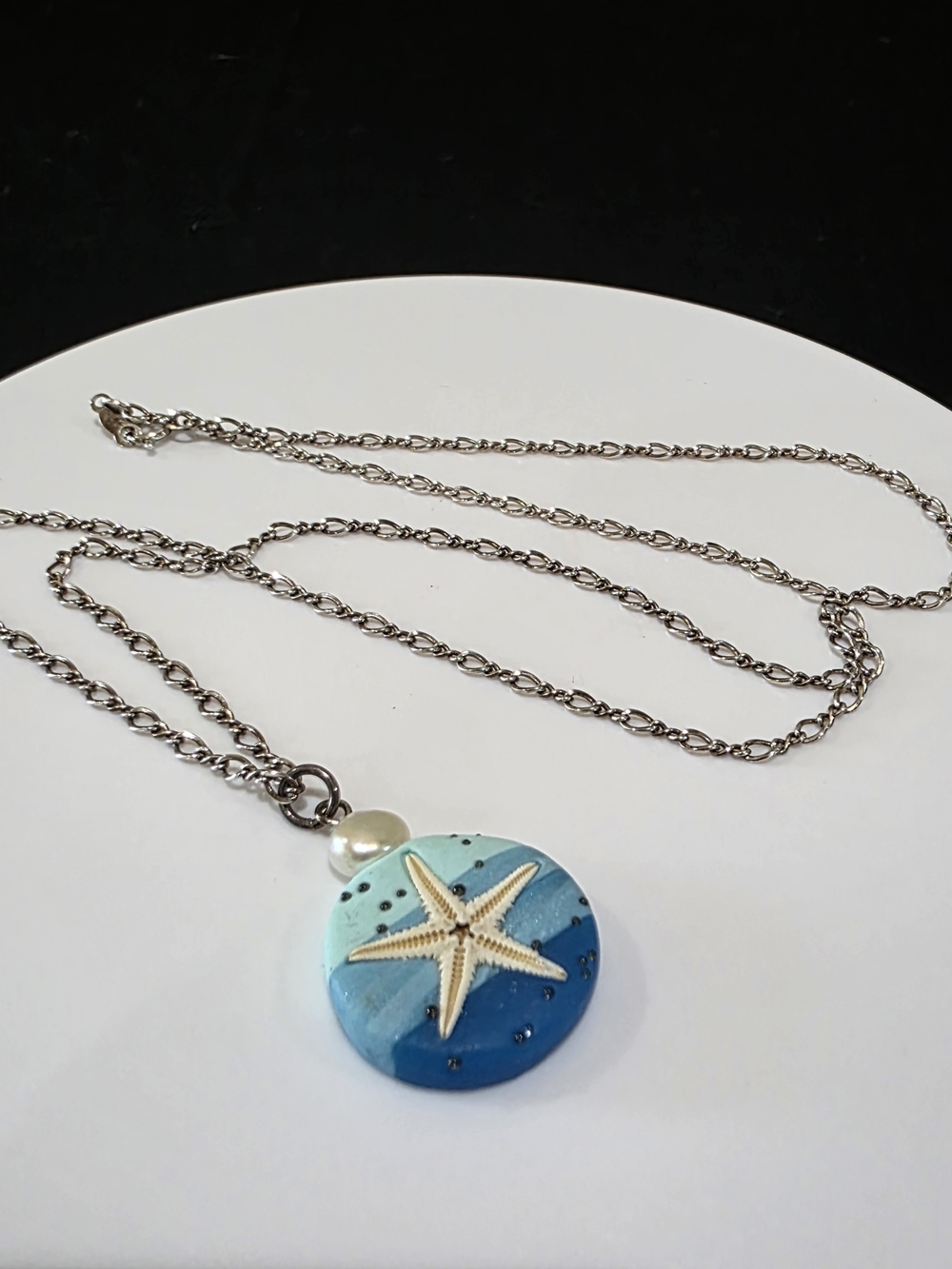 Handcrafted Starfish Pendant Necklace in Blue and White